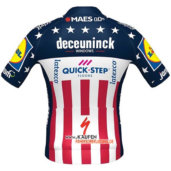 Deceuninck Quick Step Campione USA Kurzarmtrikot 2020 und Kurze Tragerhose Blau